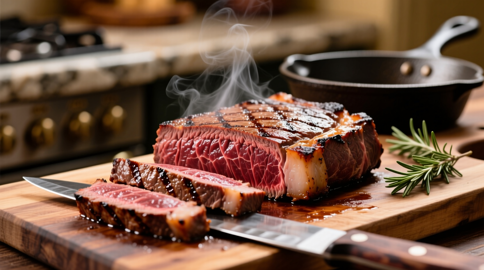 Perfectly cooked London broil sliced against the grain