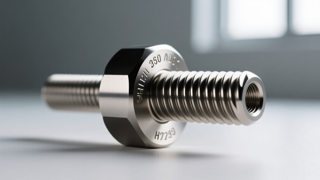 Macro view of an internally threaded titanium barbell end showing precision machined screw threads and a mirror-polished surface.