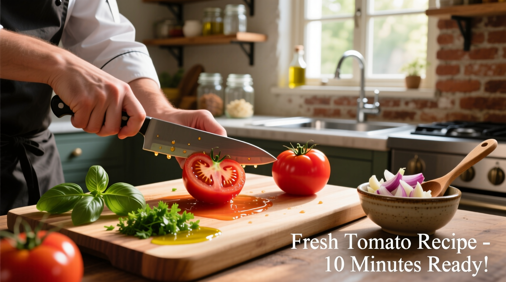 Fresh tomato recipe preparation in kitchen