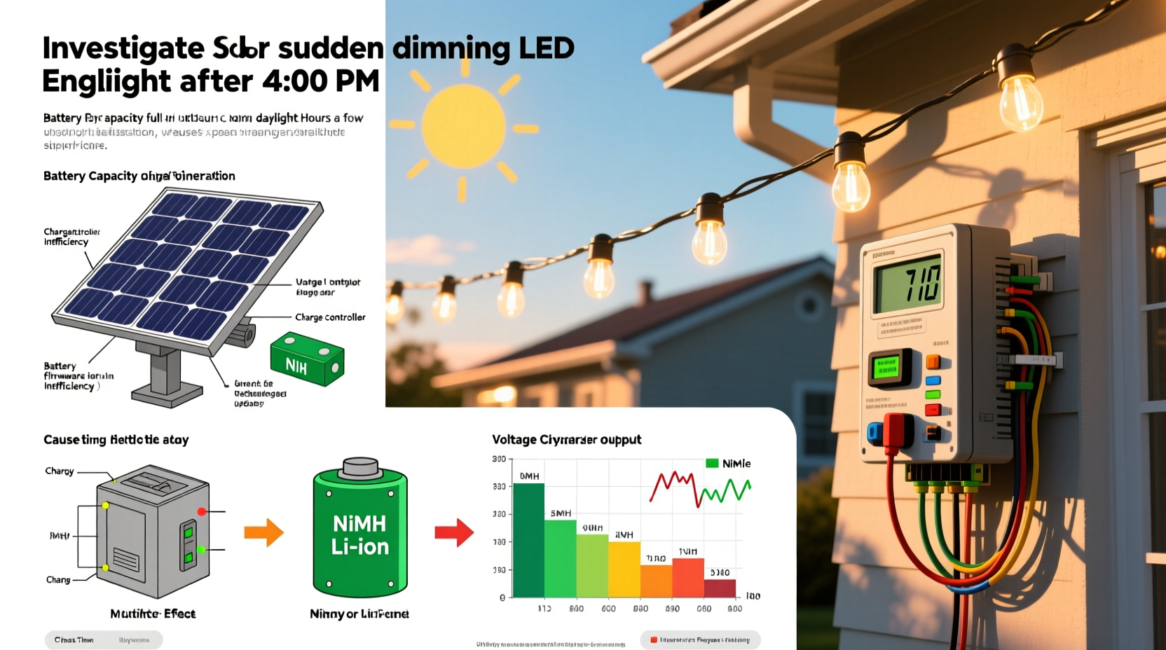 why does my solar light string dim drastically after 4pm even with full sun exposure earlier