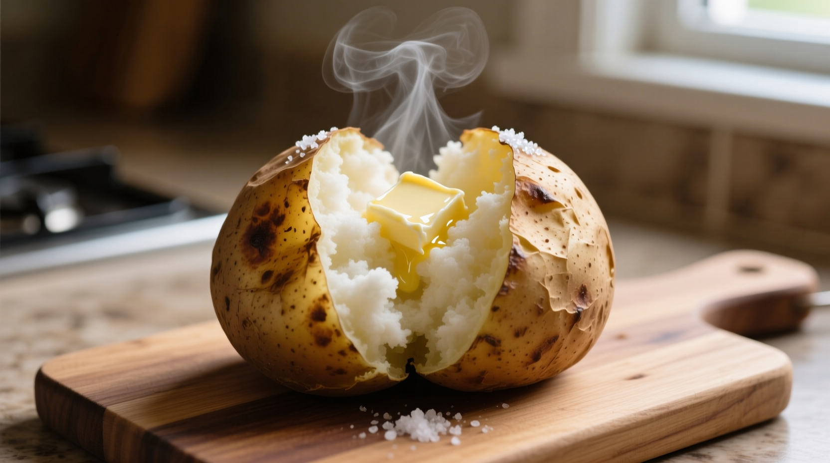 Perfectly microwaved baked potato with fluffy interior