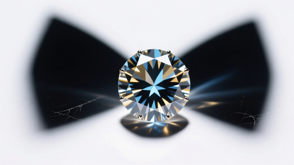 Macro photography of a pear-cut diamond showing a prominent dark bow-tie shadow across its center against a white background