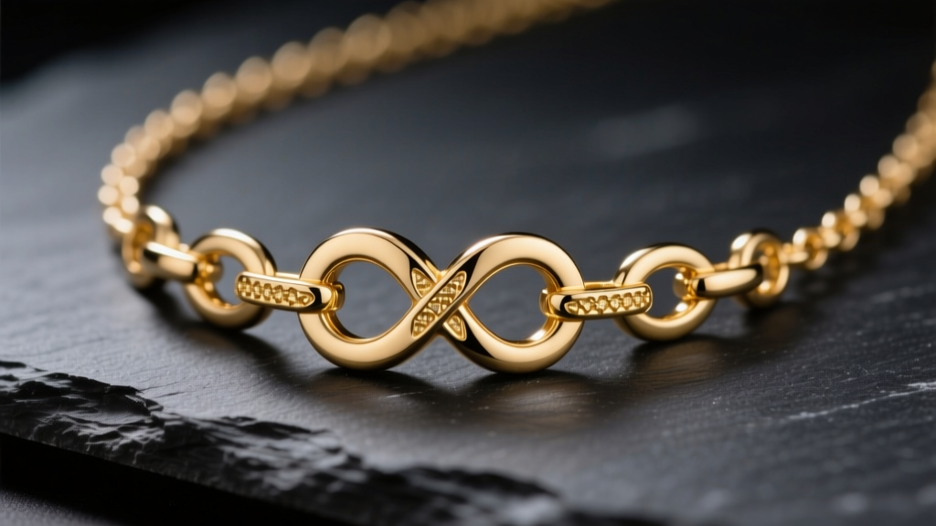 Close-up of a 14k solid gold XO necklace on dark slate, showing intricate X and O link soldering under soft studio lighting.