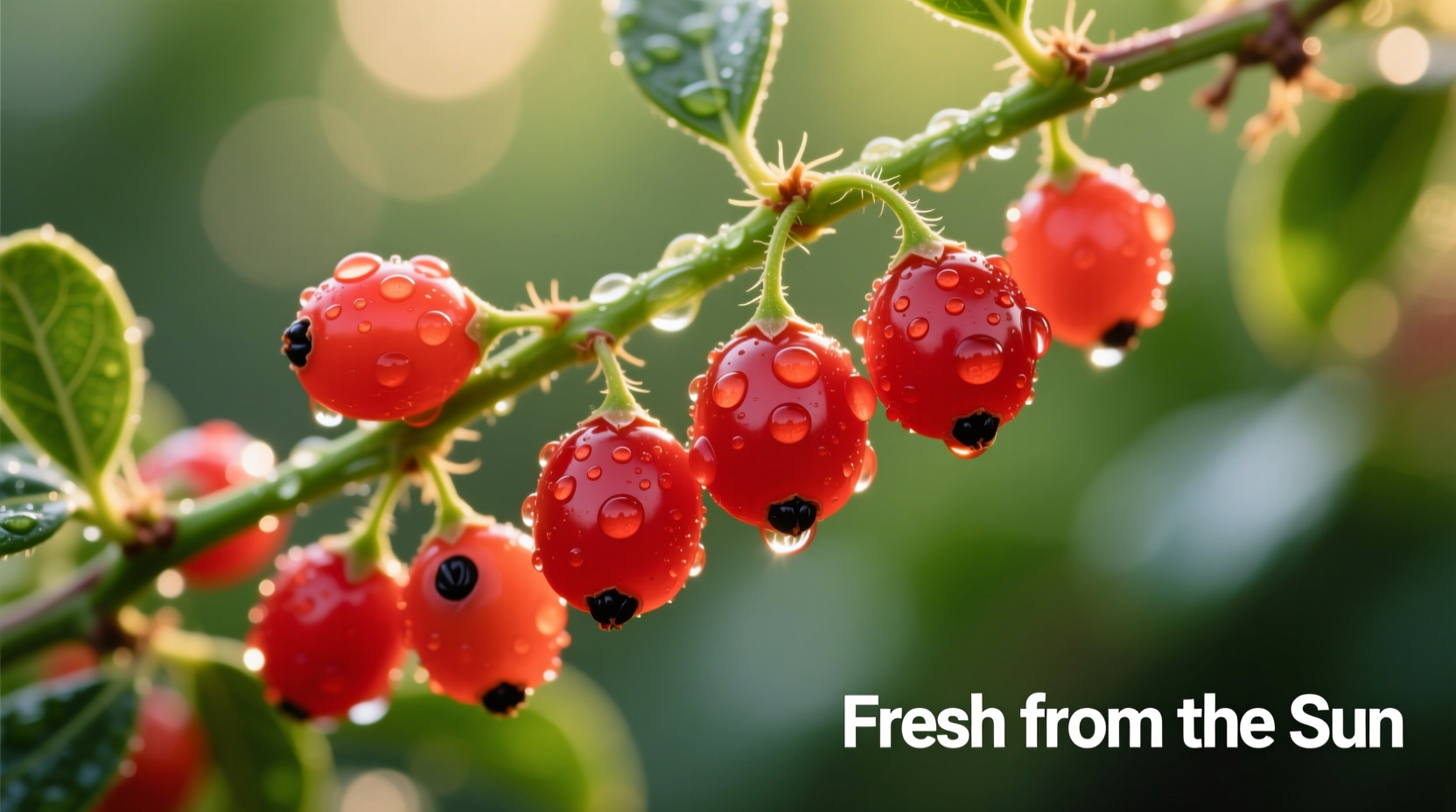 Close-up of fresh red goji berries on vine