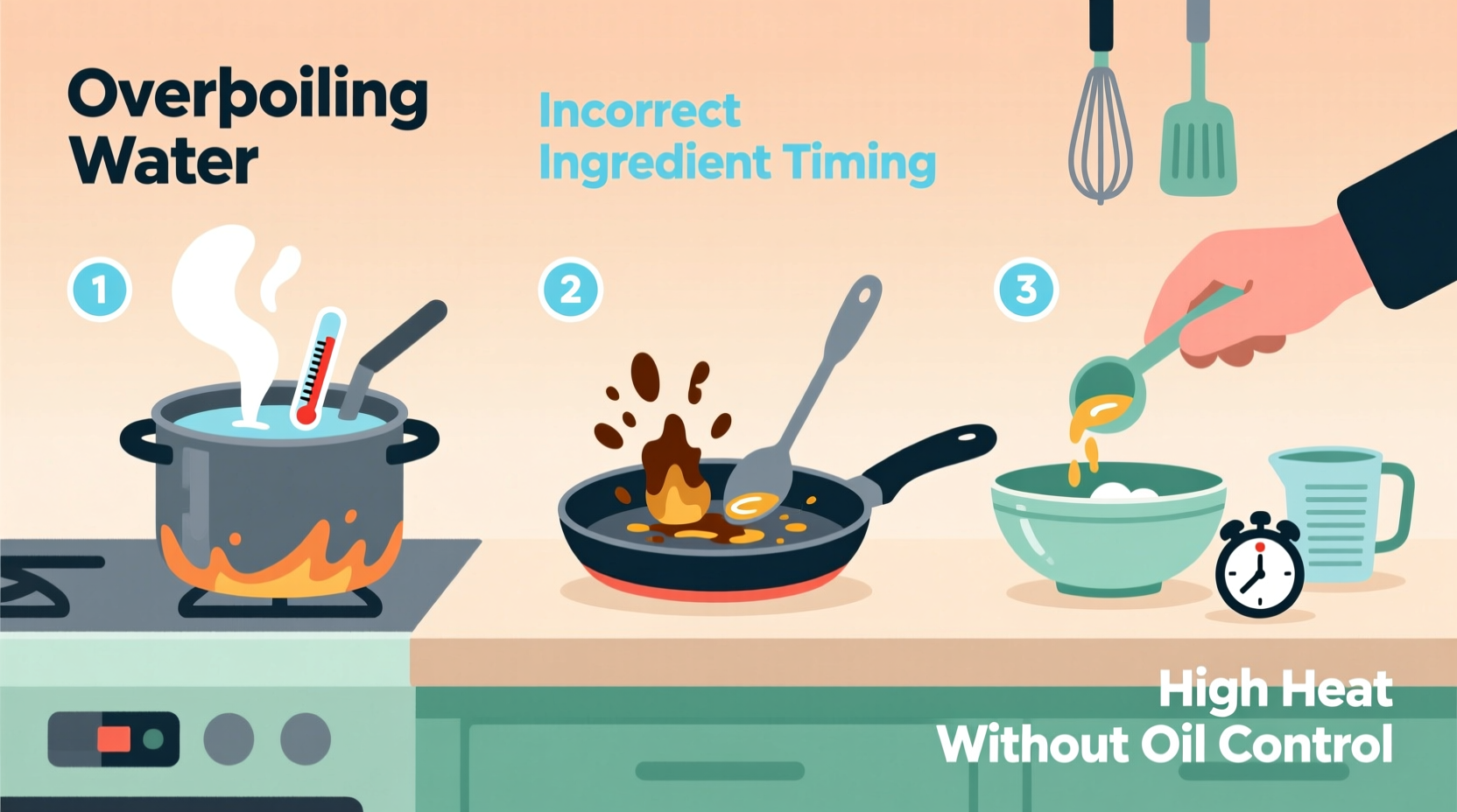 learn about and solve three common cooking mistakes wit