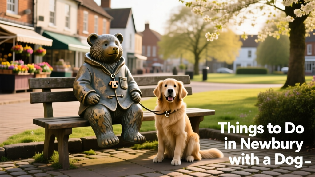 A statue of Paddington Bear on a wooden bench in Newbury town center