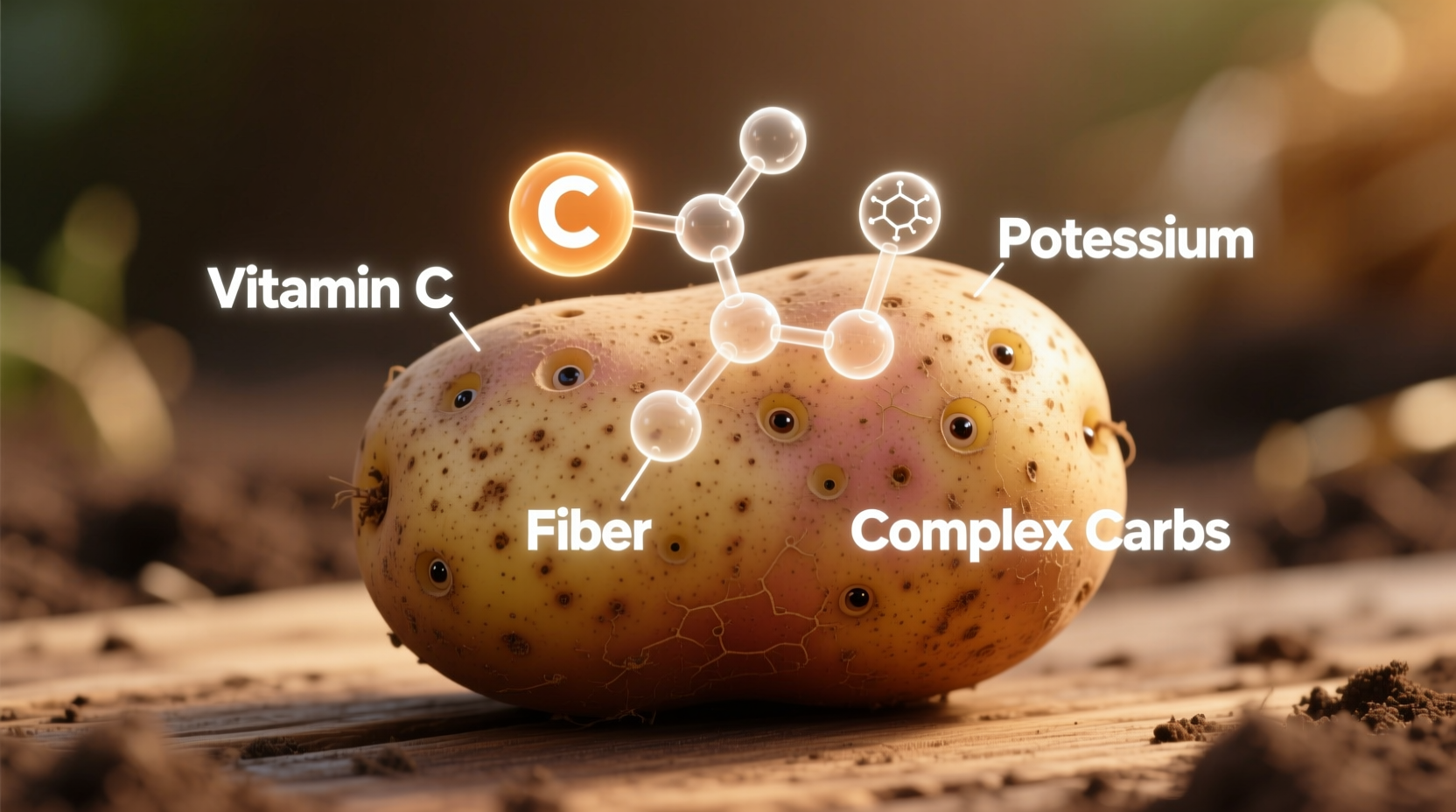 Medium russet potato with skin showing nutritional components