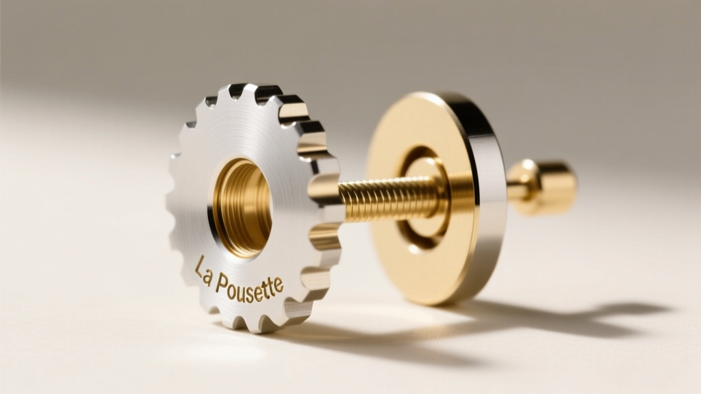 Close up of a heavy duty La Pousette earring backing on a thick twelve gauge white gold post, highlighting the locking mechanism