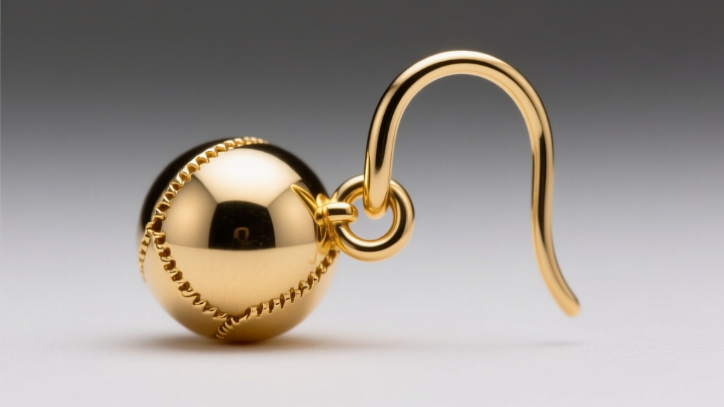 Macro view of a solder jump ring connecting a polished gold sphere to a delicate French hook ear wire under bright studio lights.