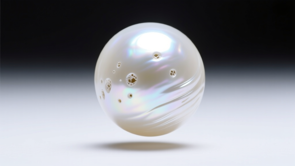 Macro shot of a white freshwater pearl showing subtle natural blemishes and high luster reflection under soft studio lighting.