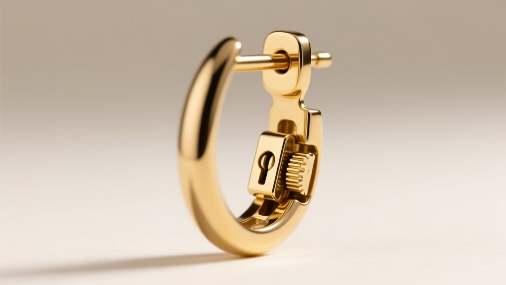 Detailed view of a secure la pousette locking earring back on an 18k gold drop earring, highlighting the mechanical push-pull lock