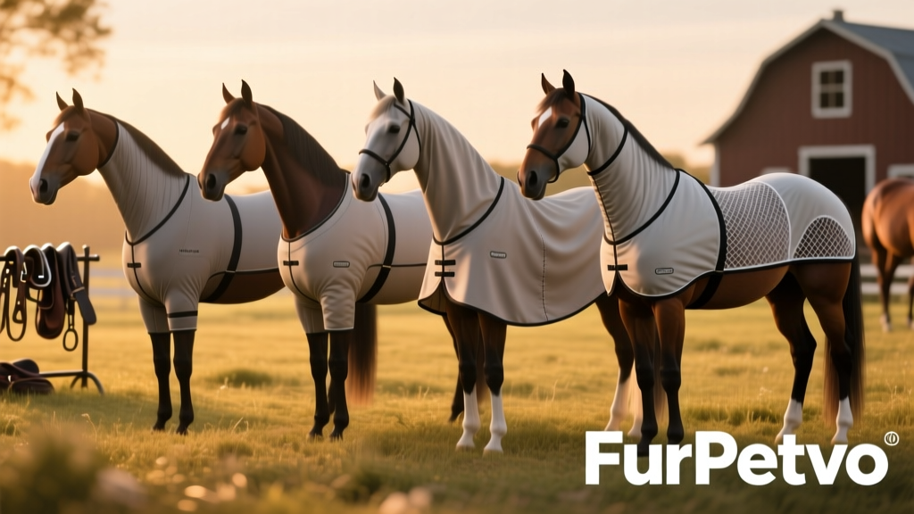 Side-by-side comparison of four FurPetVo fly sheets showing different fits and features