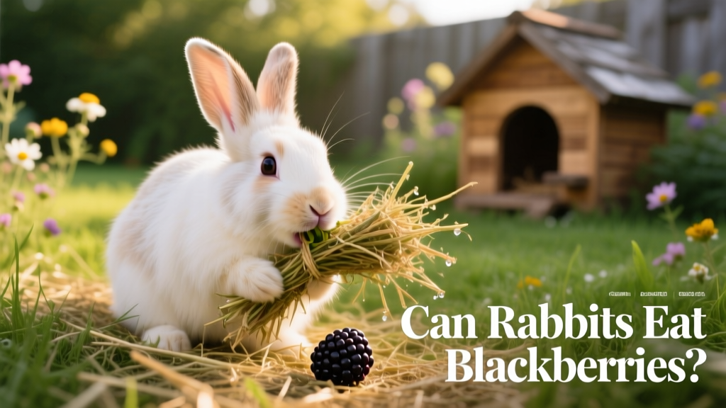 Rabbit happily chewing fresh timothy hay