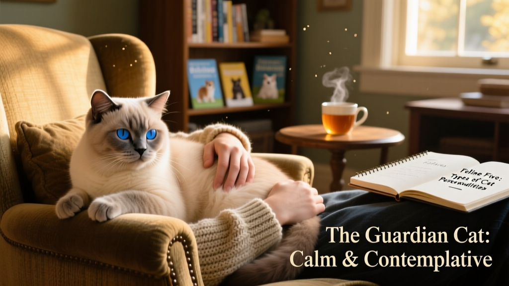 A Scottish Fold cat resting peacefully on a person’s arm as they relax in a cozy chair