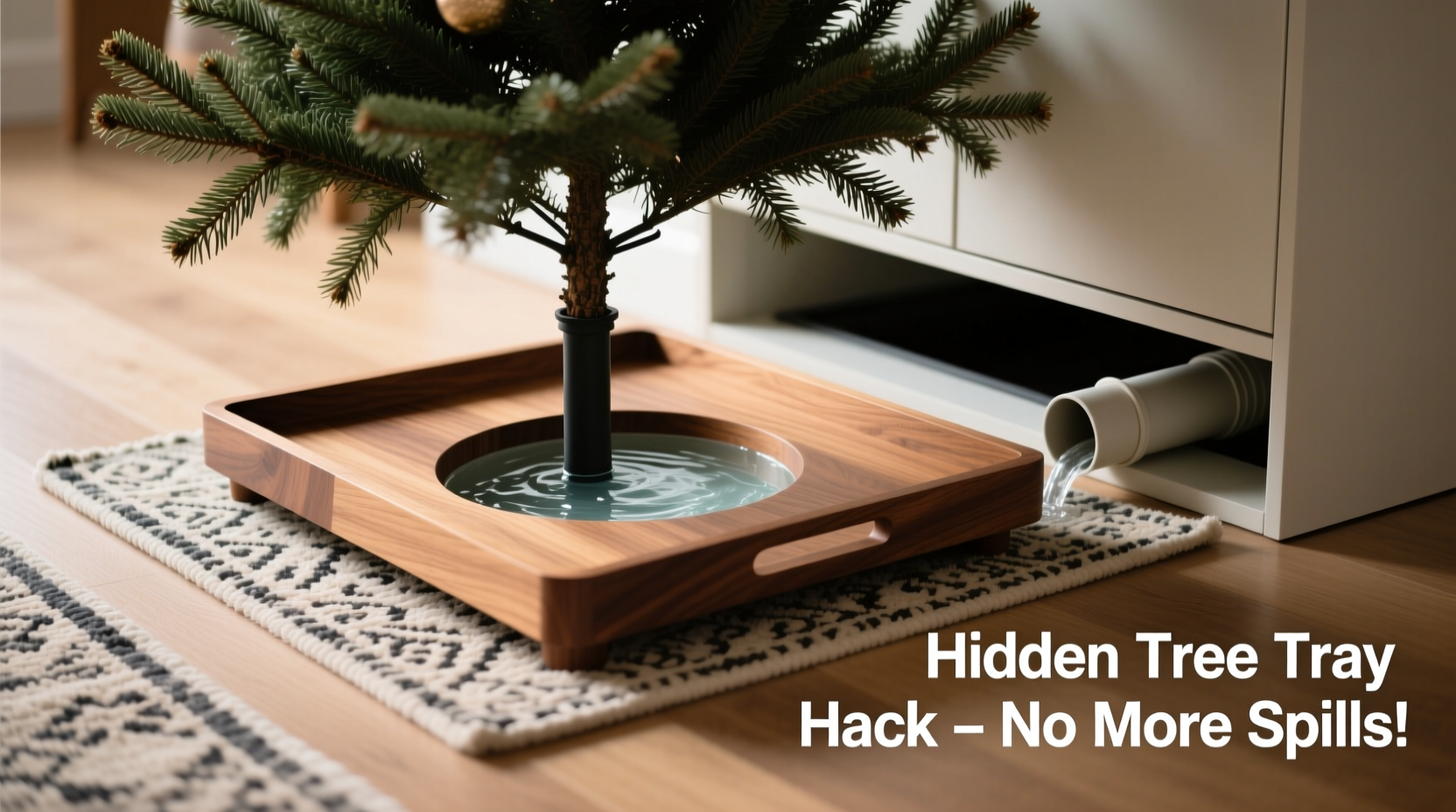 how to prevent christmas tree water from spilling with a hidden tray hack