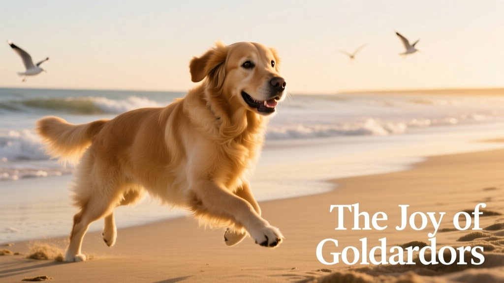 yellow goldador at the beach