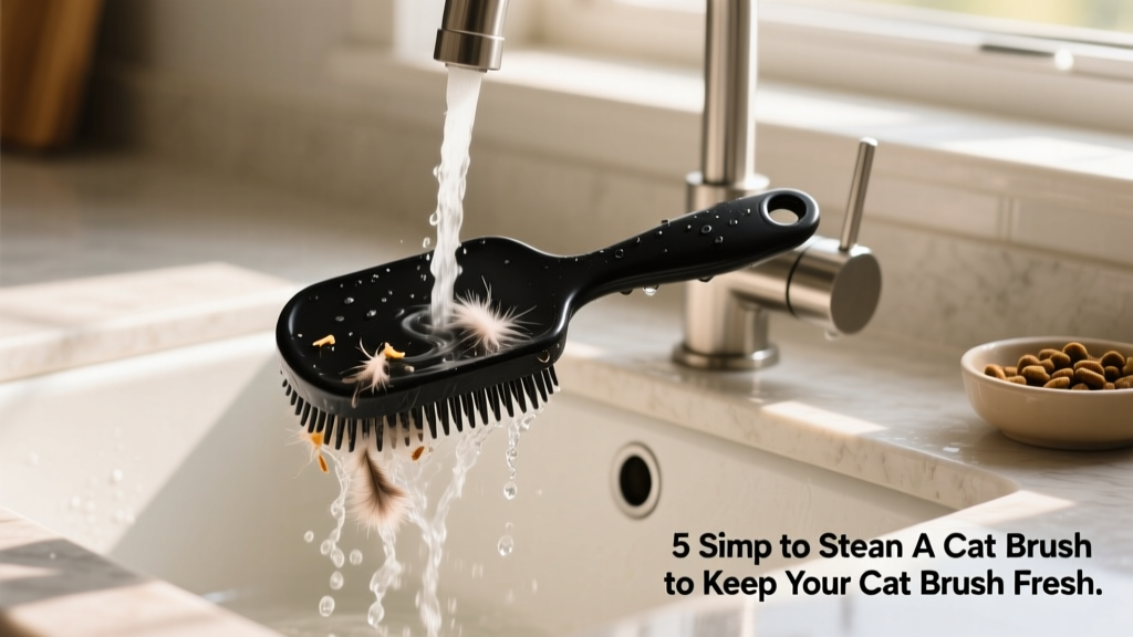 Rinsing a FurPetVo cat brush under a faucet with clear water flowing