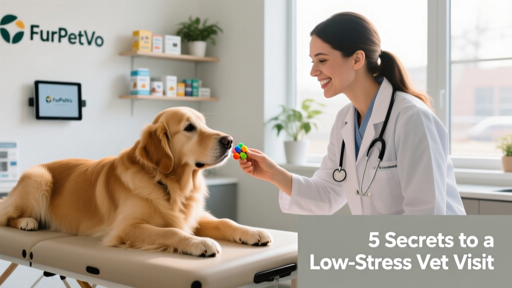 A smiling veterinary team member offering a treat to a relaxed dog during a routine wellness check at a FurPetVo clinic