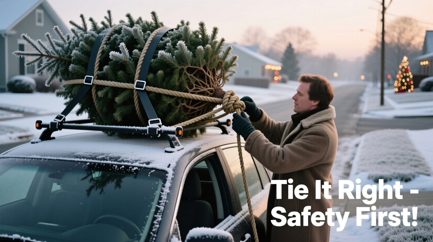 how to tie christmas tree to car