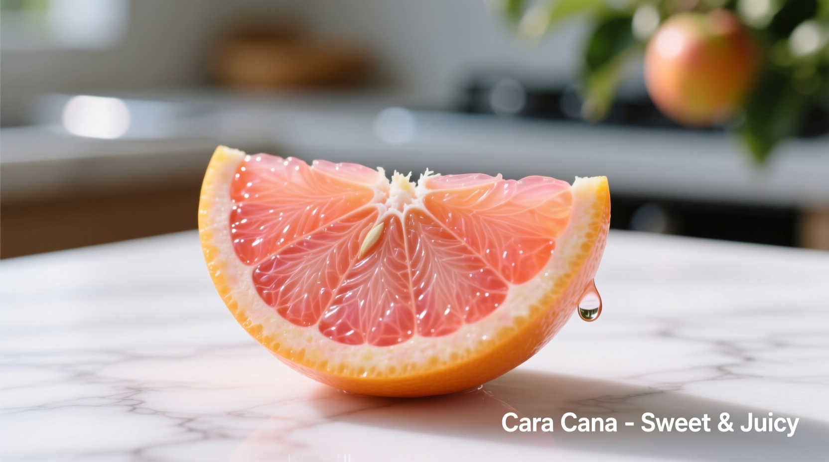 Ripe Cara Cara orange with pink flesh sliced open