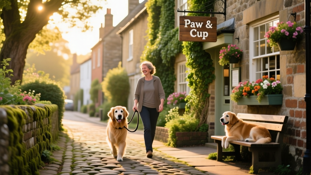 A picturesque street scene in Frome, Somerset—cobbled lanes, historic buildings, and greenery—suggesting a pleasant, dog-friendly walking route