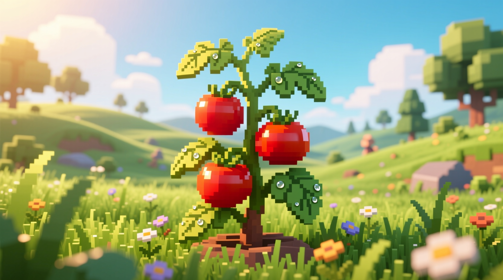 Palworld tomato plant growing in grassy biome