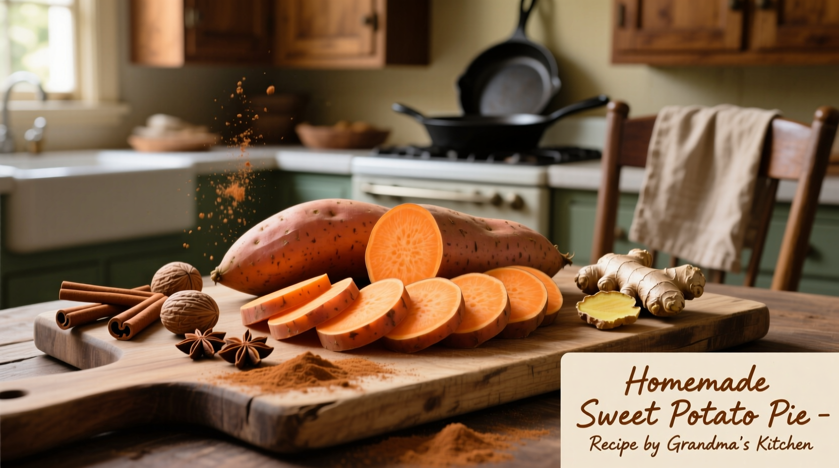 Fresh sweet potatoes and spices arranged for pie making