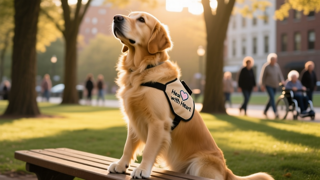 Golden retriever guide dog looking up