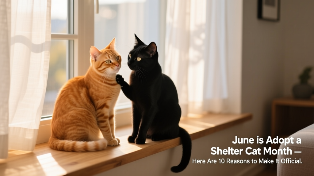 Two bonded cats grooming each other peacefully on a sunlit windowsill in a cozy home