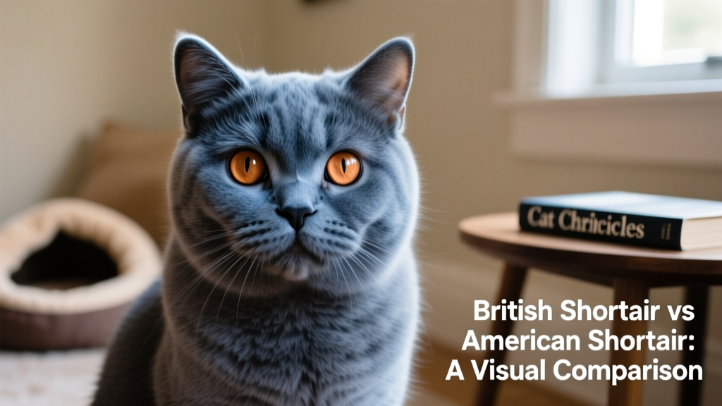 Close-up portrait of a British Shorthair highlighting its round face, dense blue-gray coat, and expressive copper eyes