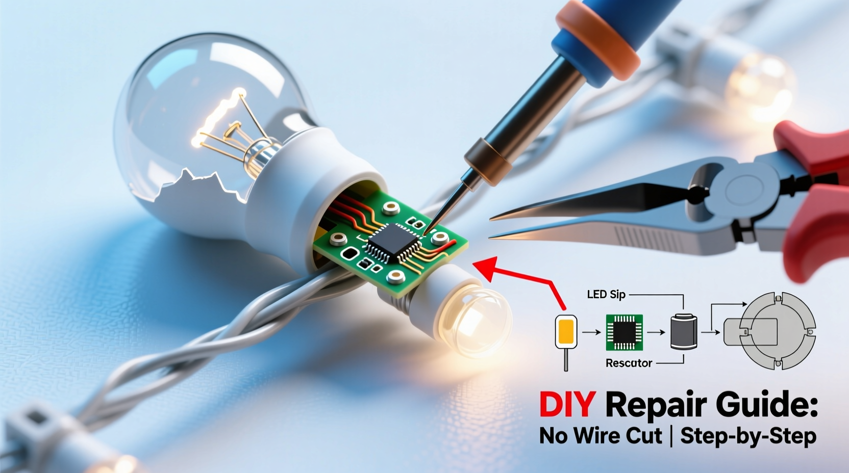 how to fix a broken led bulb in a sealed light string without cutting the wire