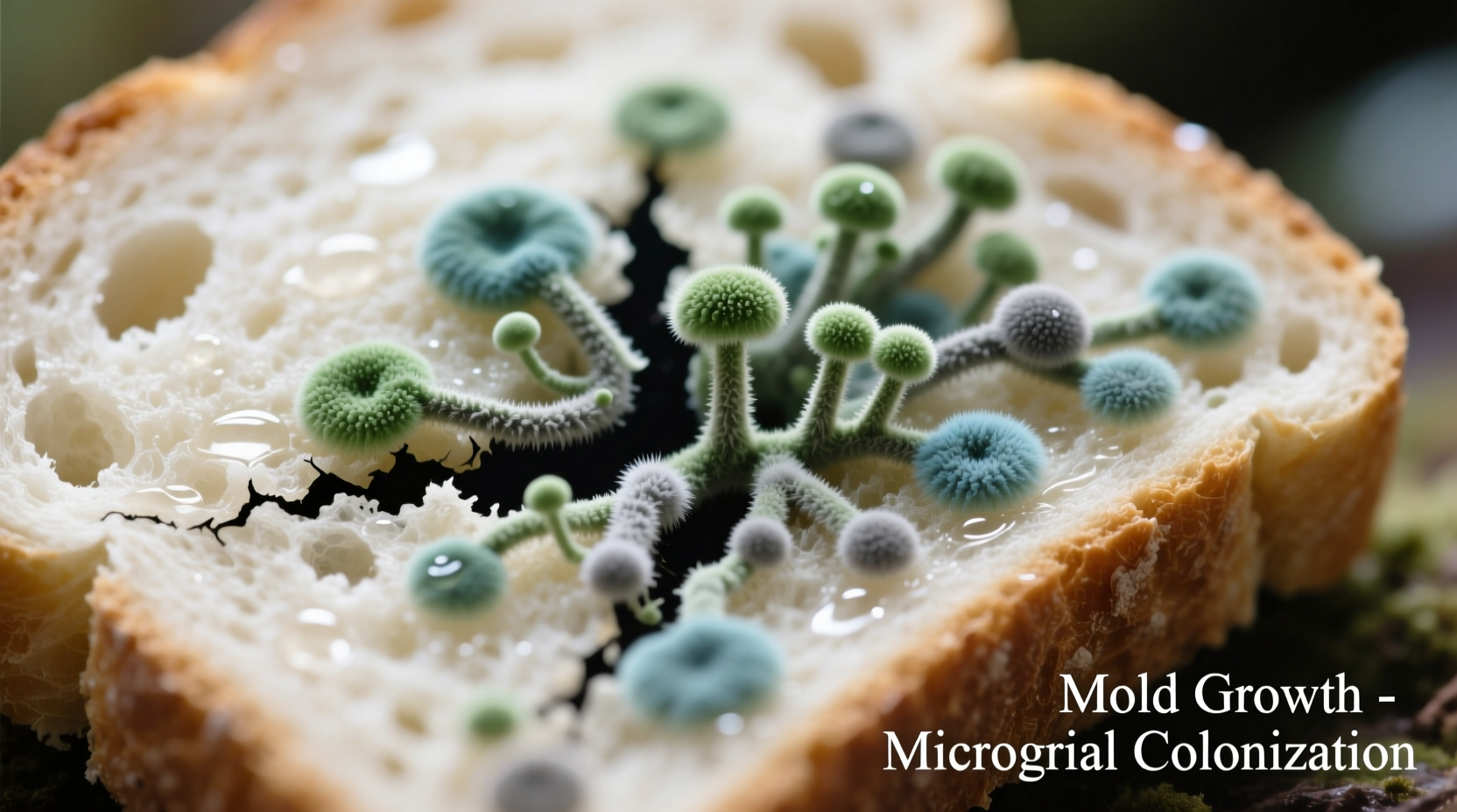 Close-up of mold growth on bread slice