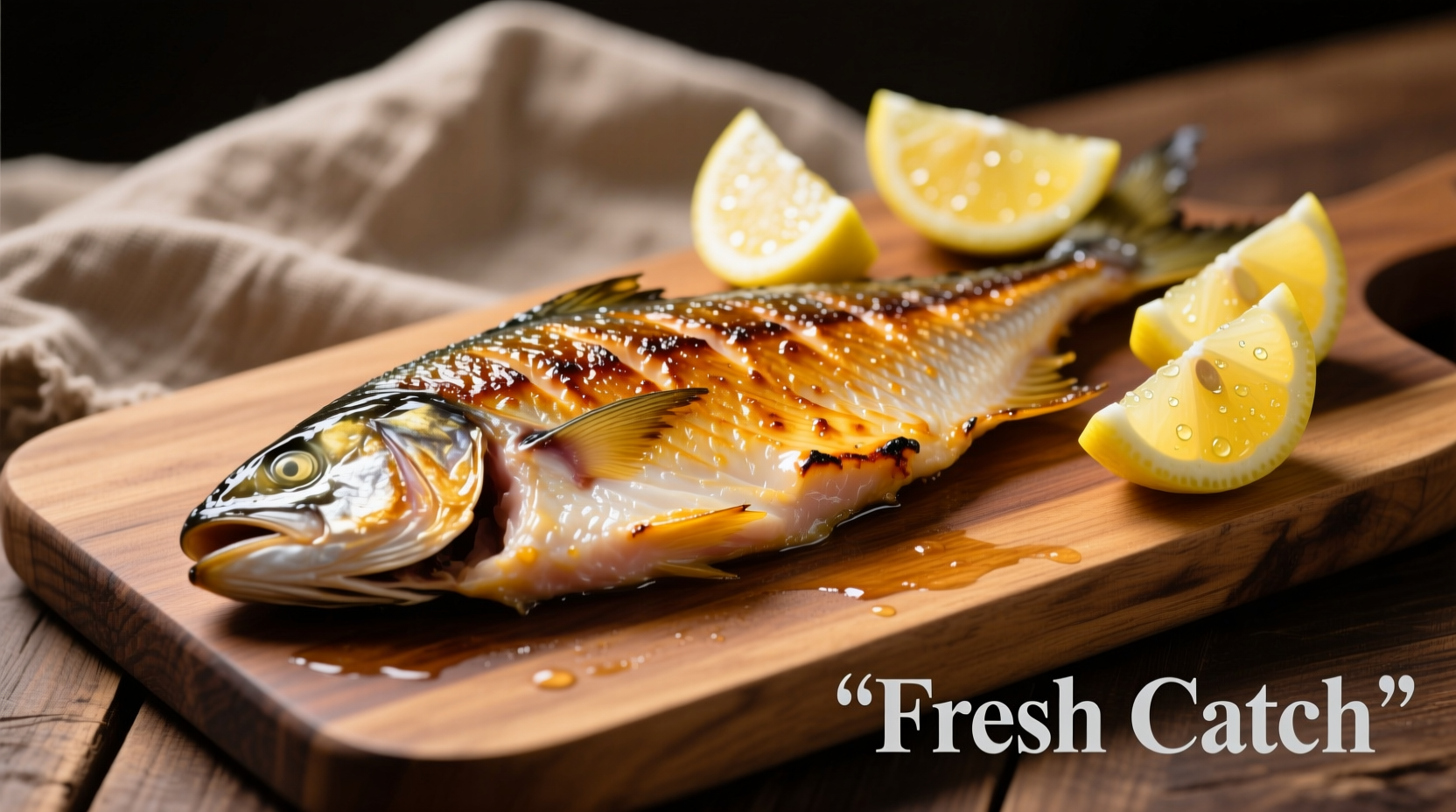 Perfectly seared mahi mahi fillet with lemon wedges