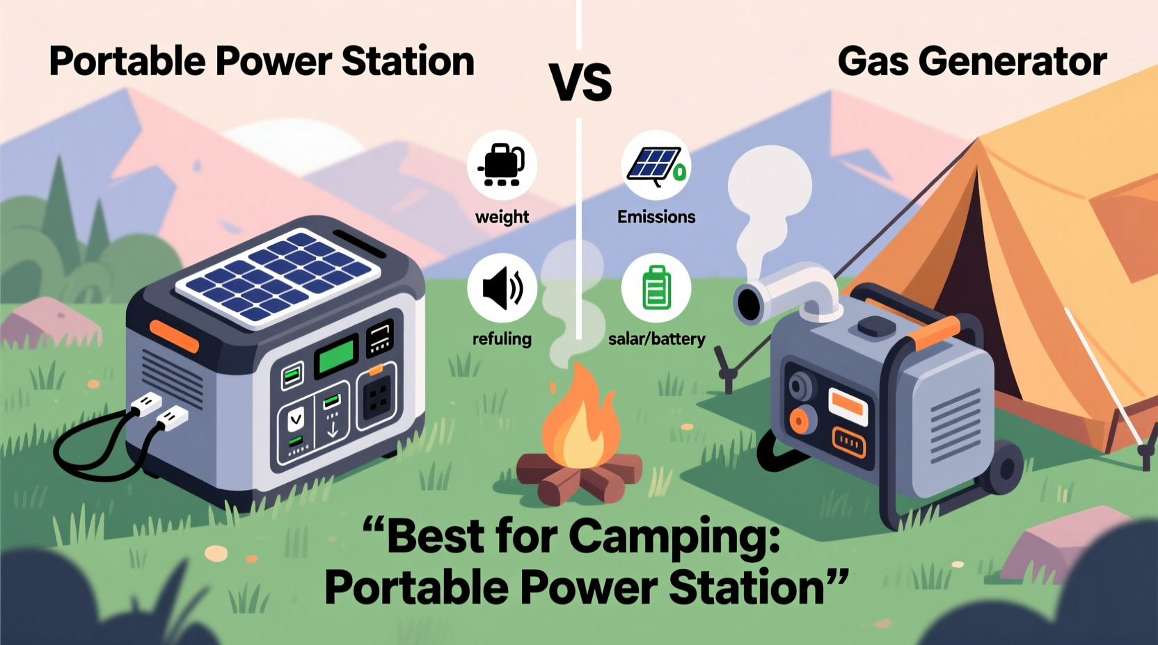 is a portable power station better than a gas generator for camping
