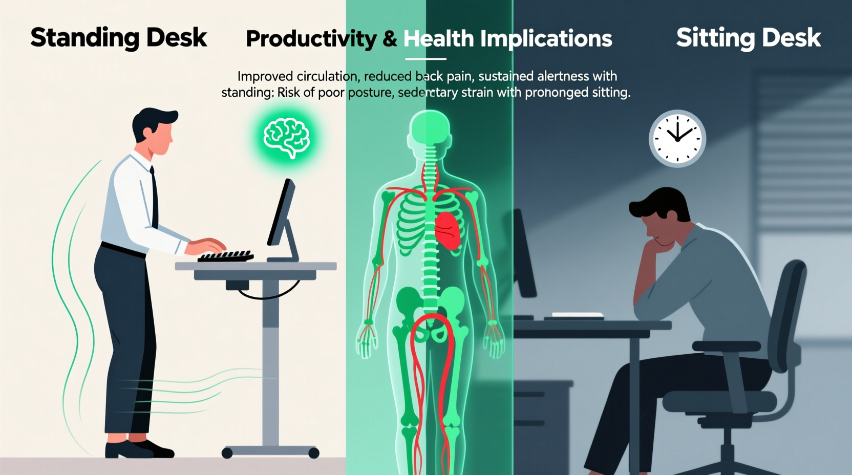 standing desk vs sitting desk productivity and health implications