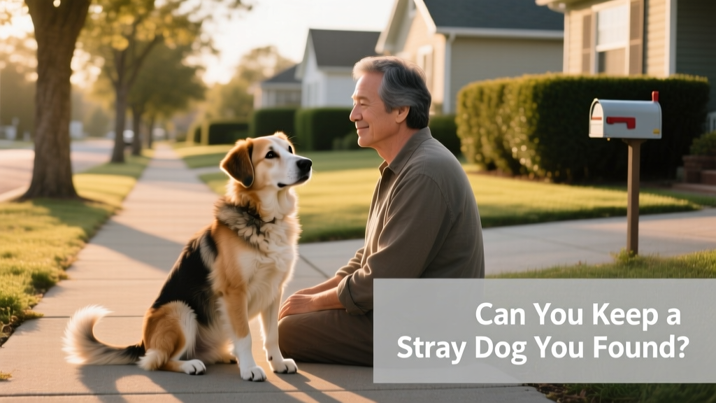 A gentle, well-groomed mixed-breed dog sitting calmly beside a person on a quiet neighborhood sidewalk