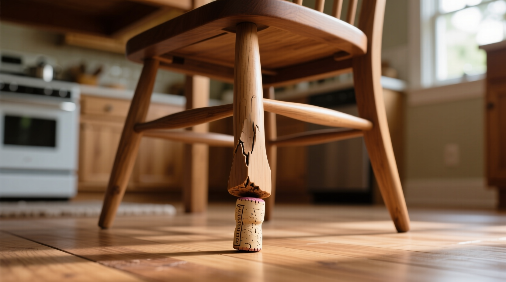 fix an uneven chair leg with a wine cork