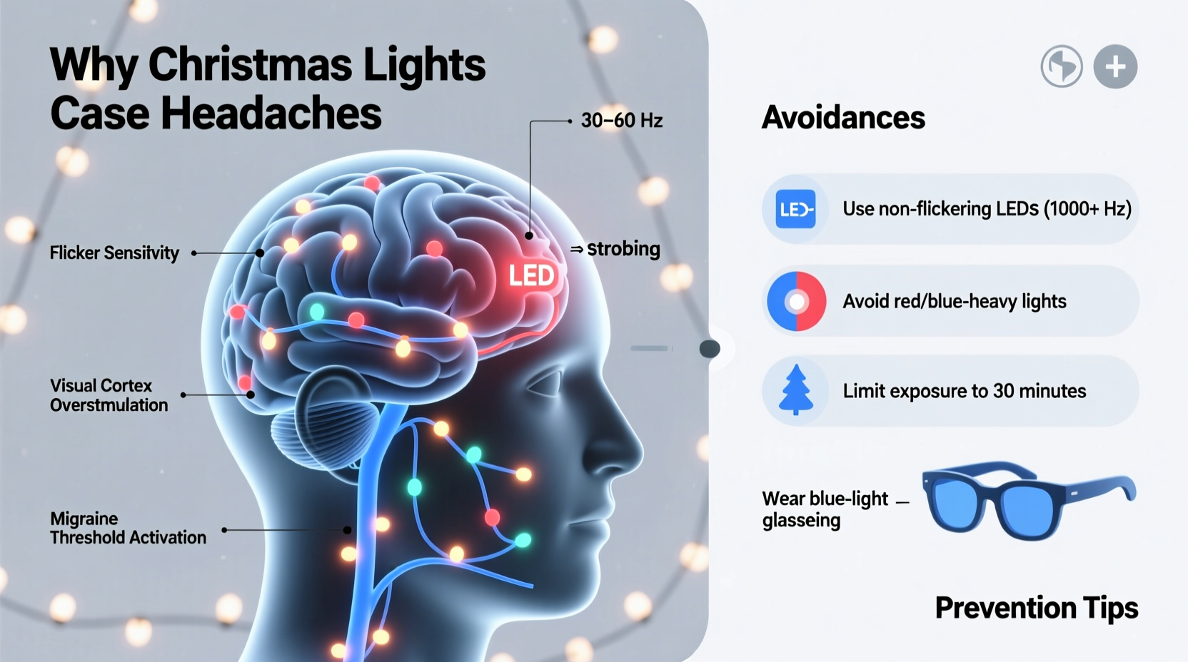 why do some people report headaches from certain christmas light frequencies and what to avoid