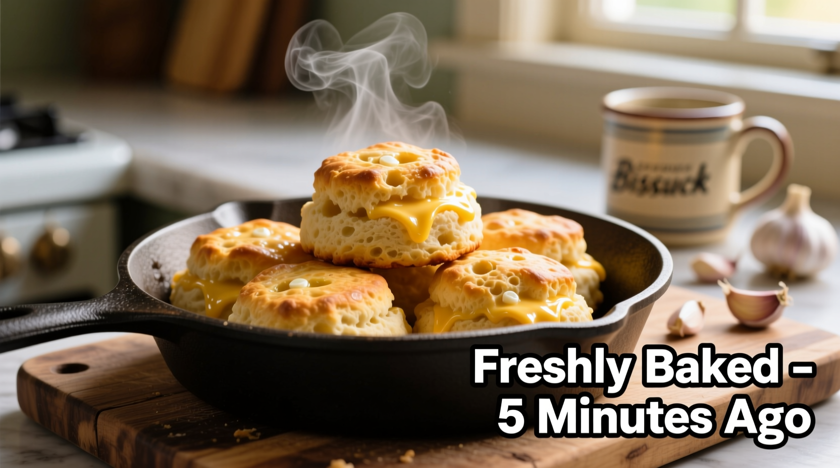 Golden bisquick garlic cheese biscuits fresh from oven