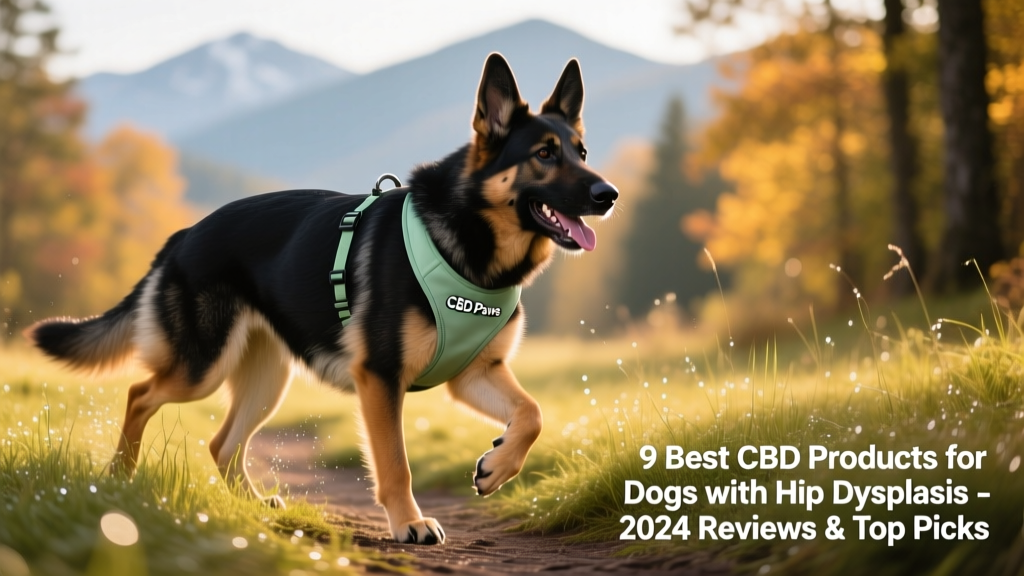 A happy, active German Shepherd walking confidently on a grassy trail, wearing a lightweight harness