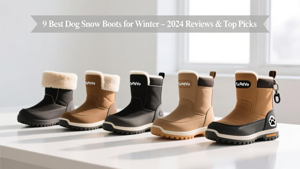 Side-by-side comparison of five different FurPetVo snow boot models arranged on a clean white surface