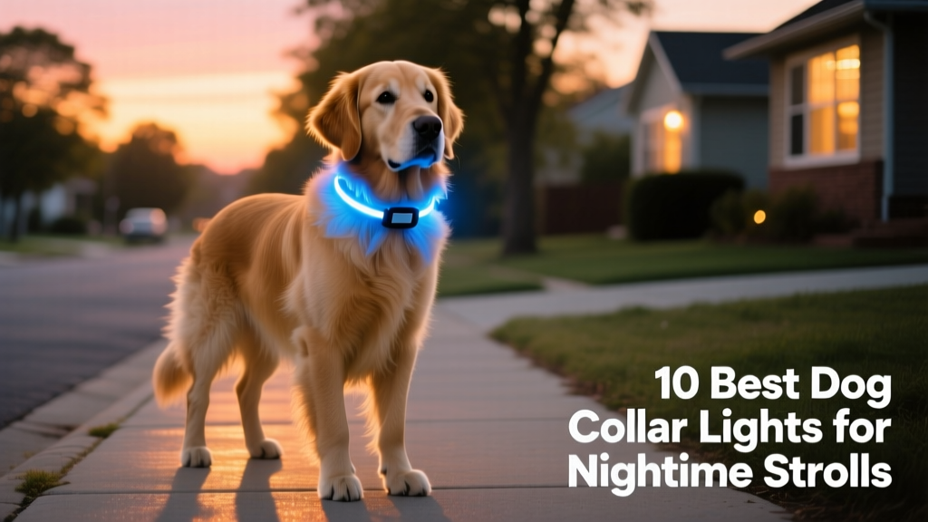 A dog at sunset wearing a lighted dog collar