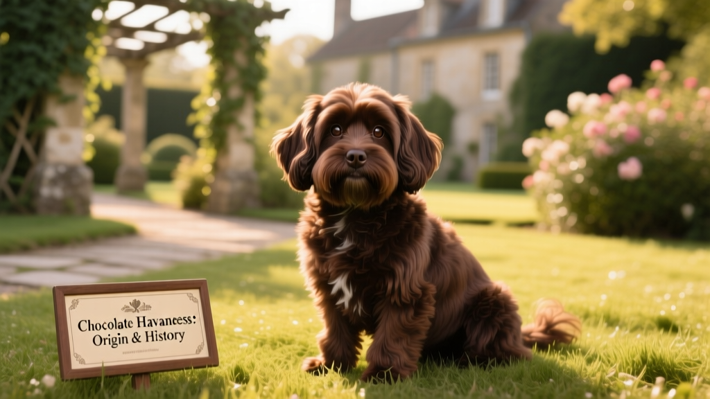 chocolate havanese dog sitting on grass