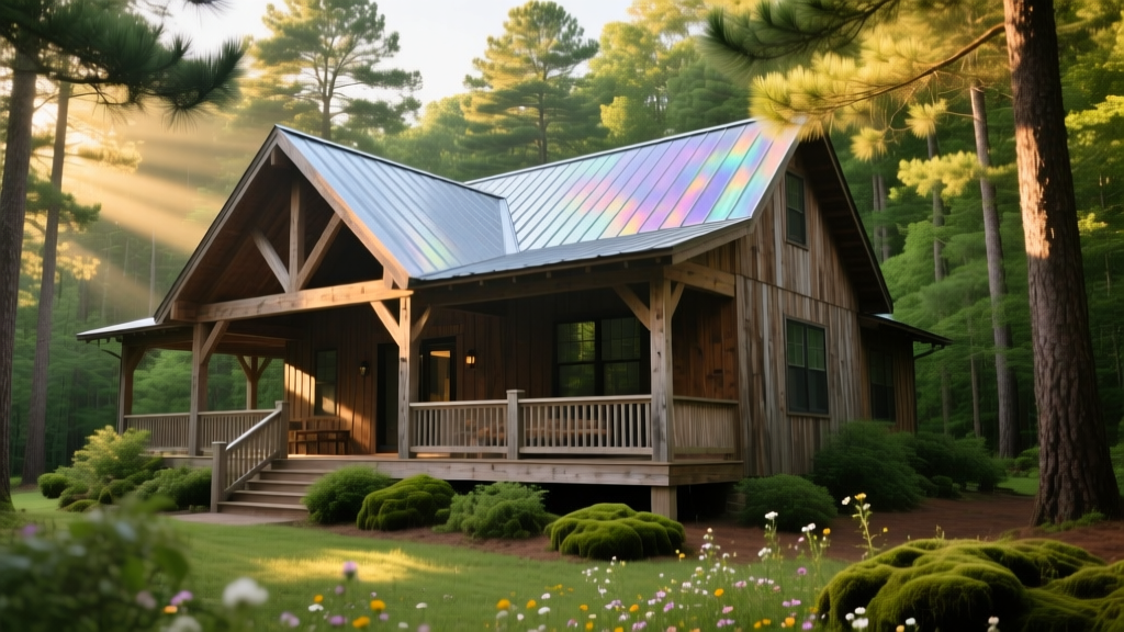 Craftsman-style home with wraparound porch and metal roof set against lush green pine forests of upstate South Carolina
