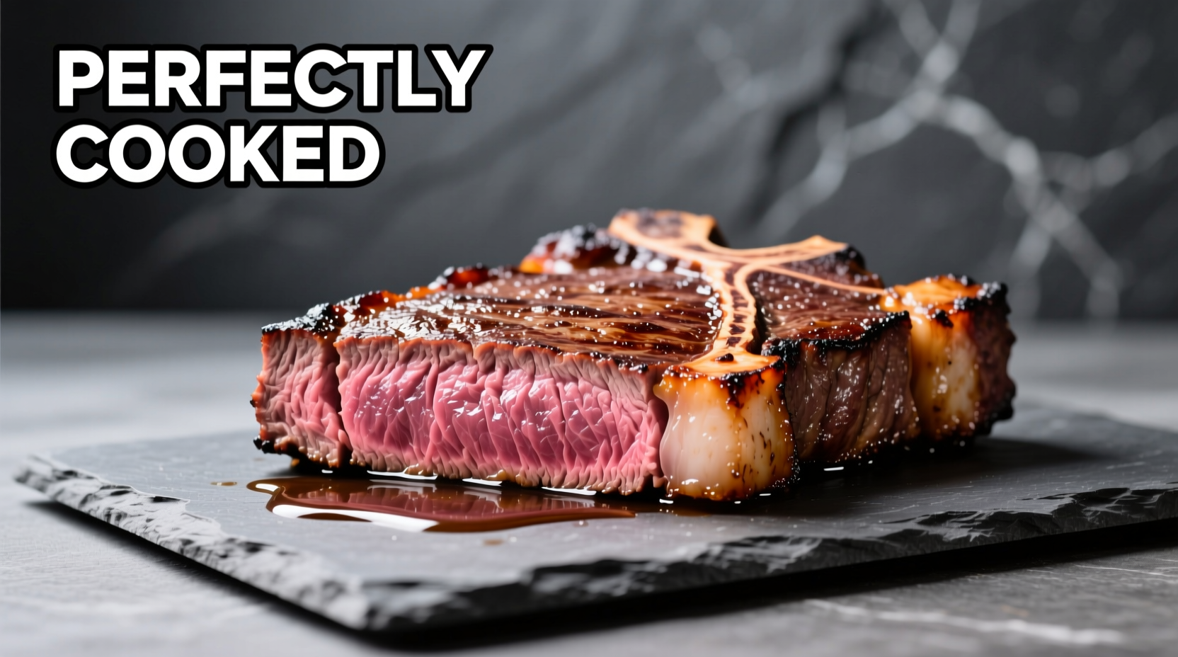 Perfectly cooked rib eye steak with crust and juices