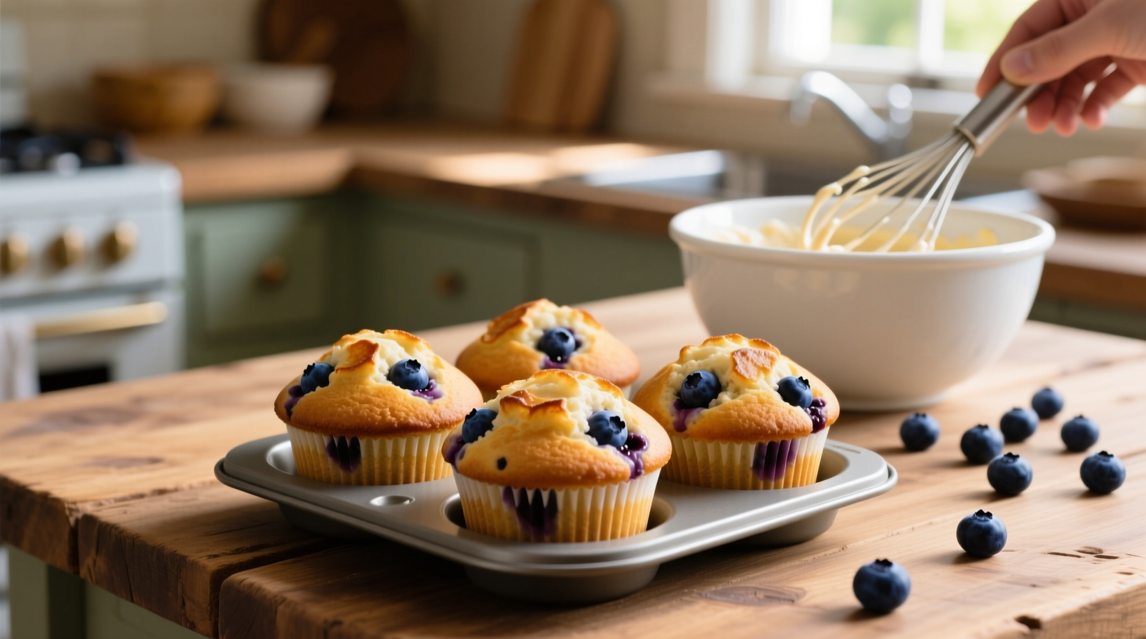 make quick and easy blueberry muffins from boxed pancake mix