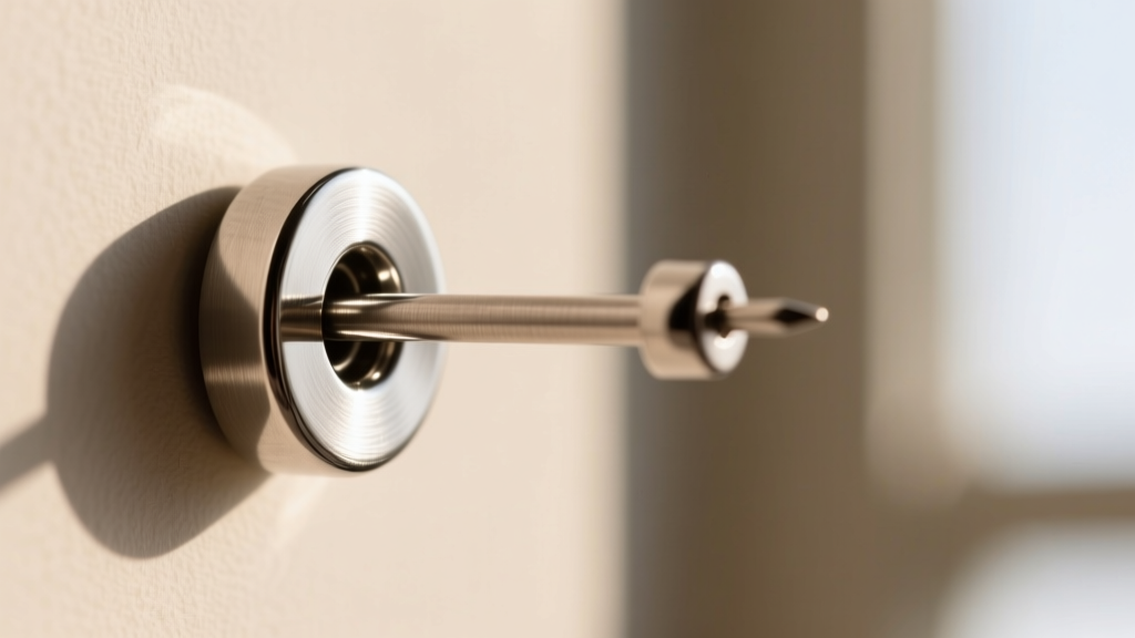 Macro photography of a threadless flat back earring showing a bent titanium pin inserting into a polished 16-gauge hollow post.