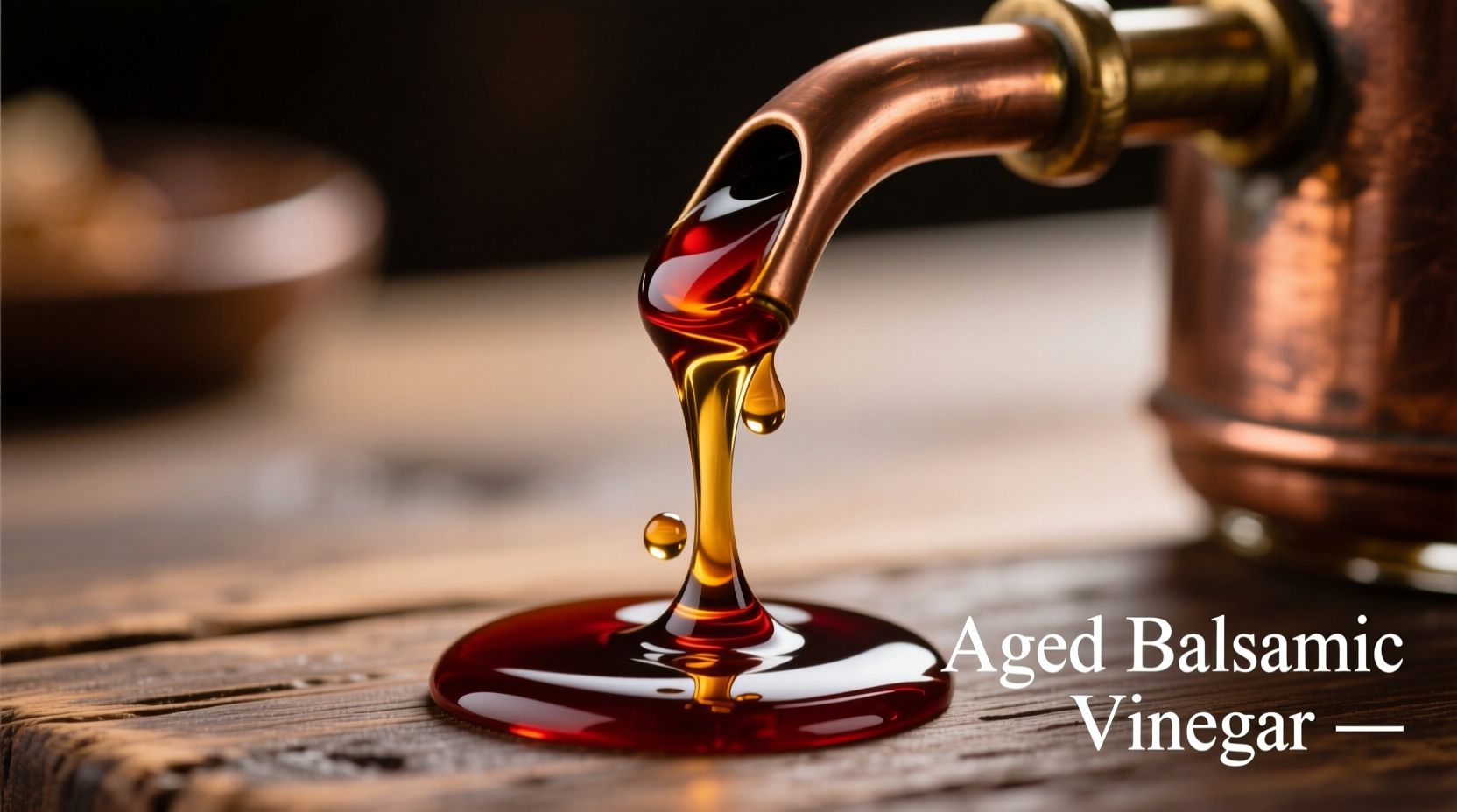 Close-up of aged balsamic vinegar drizzling