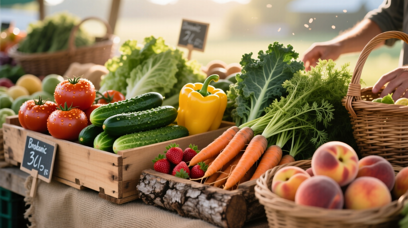 Fresh produce at farmers market without labels