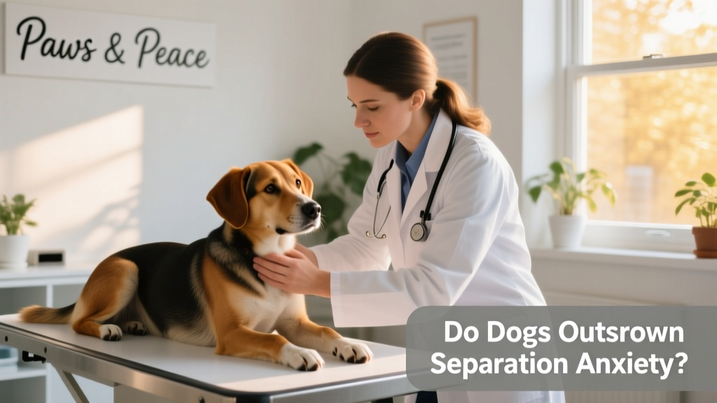A veterinarian gently examining a dog during a calm, supportive consultation